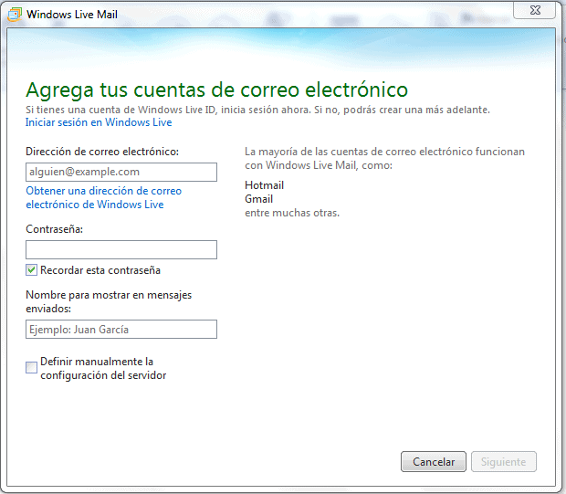 Acceso mediante Windows Live Mail