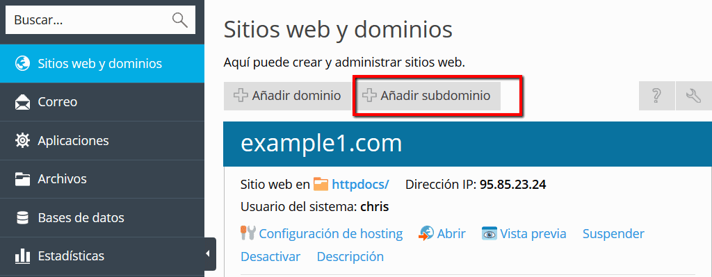 Adición de subdominios