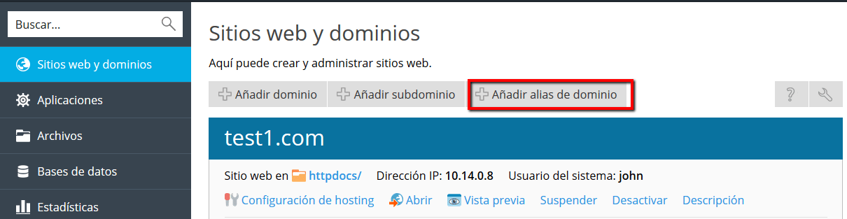 Adición de alias de dominio