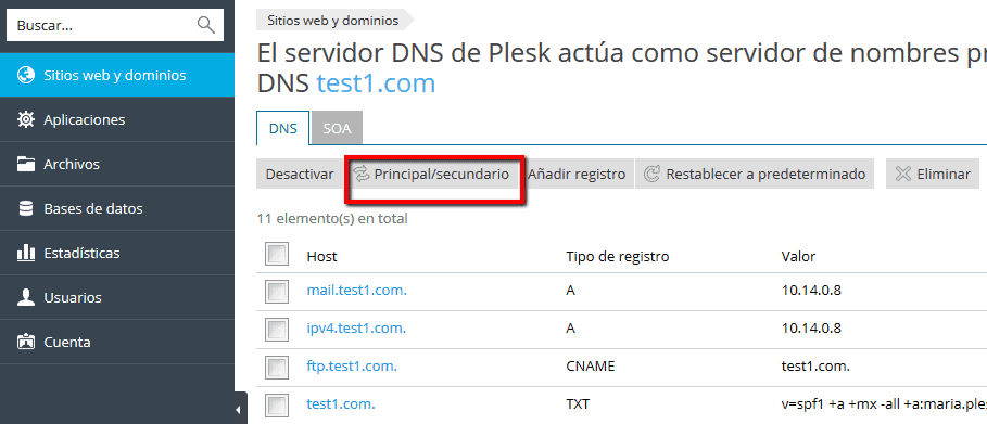 Plesk como servidor DNS secundario